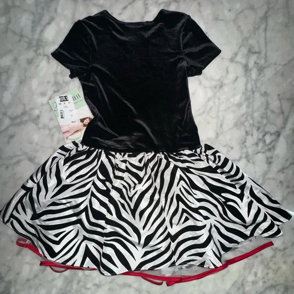 Bonnie Jean Black and White Zebra Print Kids Costume with Red Bow - Picture 5 of 5